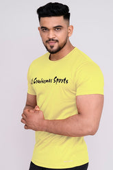 Solid Dye Round Neck T-Shirts Yellow Black (D)